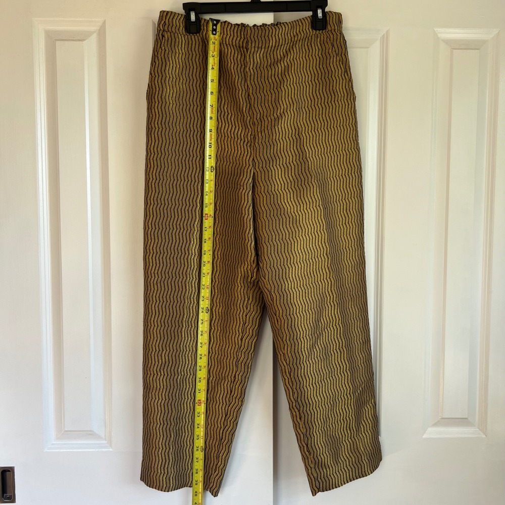 Maeve‎ Anthropologie Gold Metallic Wavy Stripe High Waist Cropped Pants Size M - Picture 6 of 13